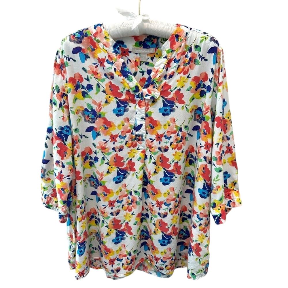 WOMAN WITHIN | Plus Button Front Floral Blouse Lightweight Top | Size 18/20